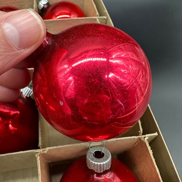 Vintage Christmas Ornaments Shiny Brite USA Red Glass Original Box Decoration - Picture 9 of 10